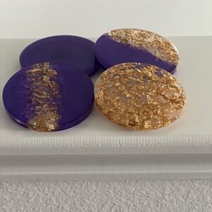 Purple and Gold resin coasters with holder
